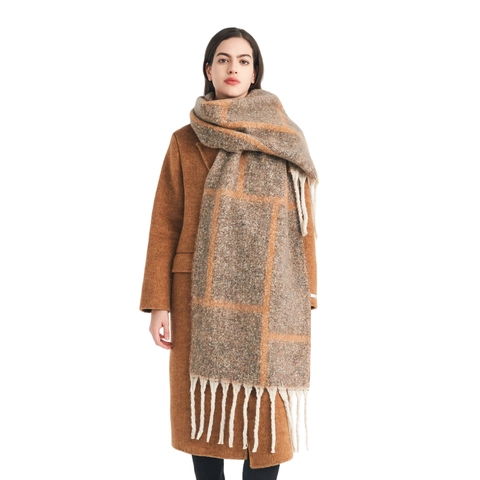 Women's Winter Thick Jacquard Plaid Tassel Scarf Warm Checkered Pashmina Shawl Fashion Long Fringed Wrap For Cold Weather