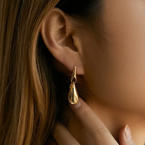 Water Drop Dangle Earrings Copper 18K Gold Plated Irregular Geometric With 925 Sterling Silver Earring Post For Women