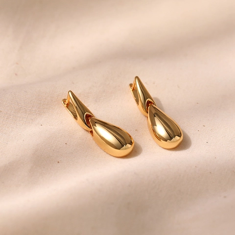 Water Drop Dangle Earrings Copper 18K Gold Plated Irregular Geometric With 925 Sterling Silver Earring Post For Women