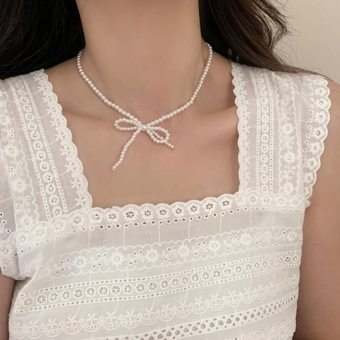 Elegante Collana E Bracciale Di Künstliche Perle Con Fiocco Gioielli Vintage Francesi Placcati In Oro Per Donna Accessorio Chic Minimalista
