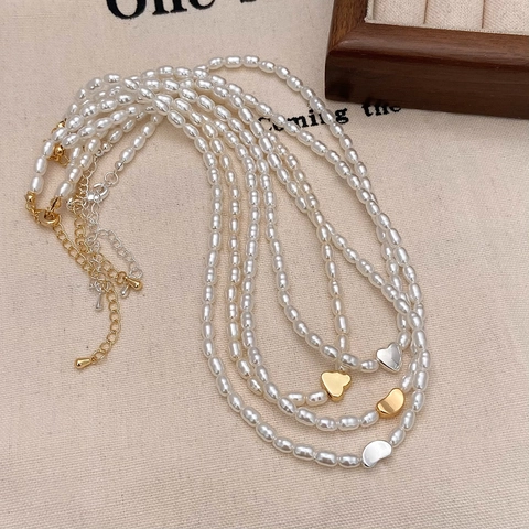Minimalist Faux Artificial Pearl Necklace With Heart Ingot Pendant Elegant Clavicle Chain Choker For Women Stylish Jewelry