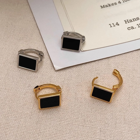 Orecchini Geometrici Rettangolari Neri Con 925 Sterling Silver Earring Post Orecchini A Cerchio In Rame Minimalisti