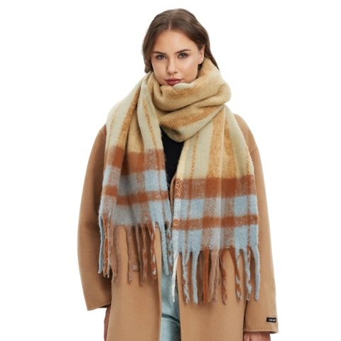 Sciarpa A Quadri Invernale Da Donna Effetto Mohair Spessa Calda Scialle Oversize Con Frange Accessori Moda