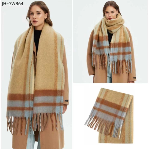 Sciarpa A Quadri Invernale Da Donna Effetto Mohair Spessa Calda Scialle Oversize Con Frange Accessori Moda