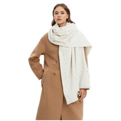 Dames Regenboog Gepunte Sjaal Winter Warme Polyester Gebreide Omslagdoek Met Kwastjes Gekleurde Stip Lange Sjaal Sieraden