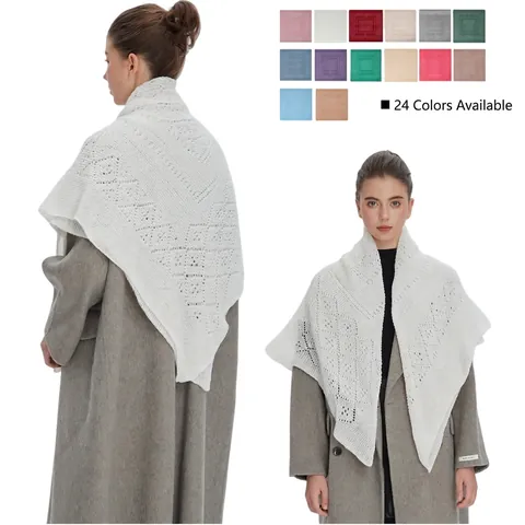 Women Hollow Out Knitted Shawl Scarf Elegant Solid Color Lace Knit Wrap For Spring Autumn Winter