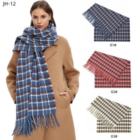 Women Winter Plaid Tassel Scarf Oversized Check Shawl Wrap Soft Warm Polyester Scarf For Women Daily Casual Wear Elegant Retro