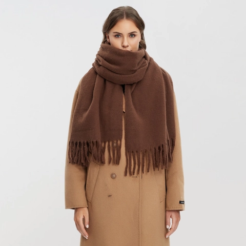 Winter Scarf Solid Color Polyester Thick Warm Soft Long Shawl With Fringe Tassels Elegant Casual Outdoor Wraps