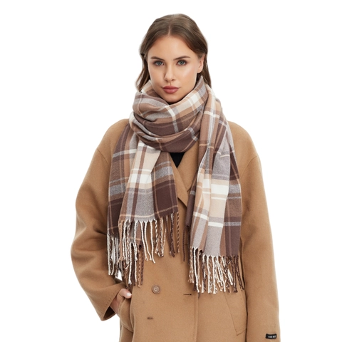 Classic Tartan Plaid Scarf Long Thick Warm Winter Polyester Shawl With Tassel Fringed For Women Earth Tone Casual