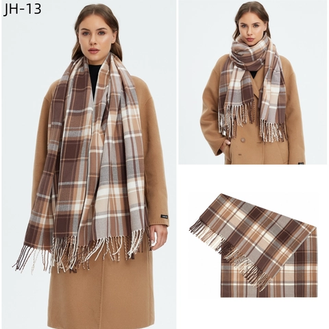 Classic Tartan Plaid Scarf Long Thick Warm Winter Polyester Shawl With Tassel Fringed For Women Earth Tone Casual