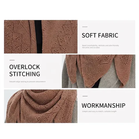 Knitted Square Scarf Hollow Out Geometric Diamond Pattern Acrylic Shawl Wrap Autumn Winter Casual Solid Color For Women
