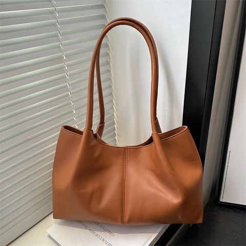 Sac Fourre Tout Femme Grande Capacité en Cuir PU Sac à Épaule Minimaliste Style Coréen Sac à Main avec Fermoir Magnétique