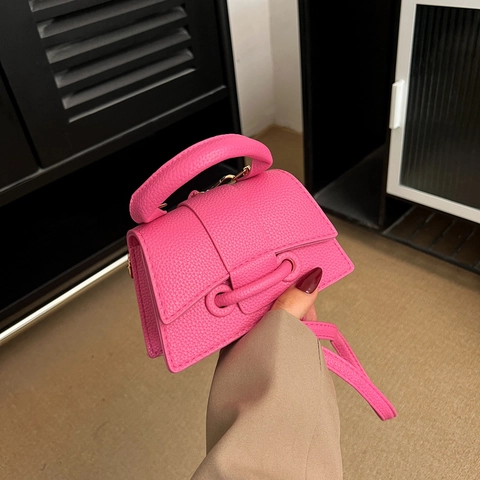 Minimalist PU Leather Mini Handbag With Belt Decoration Lychee Pattern Women Crossbody Shoulder Square Bag For Daily Dating