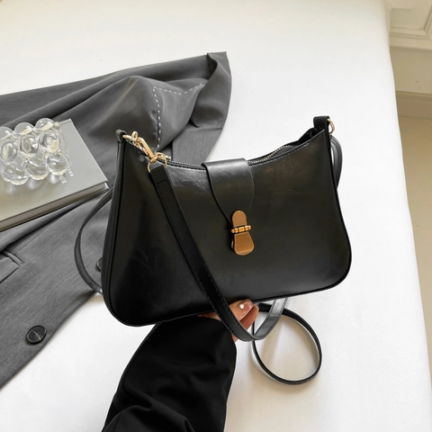 Bolso De Hombro Retro De Cuero PU Bajo La Axila Bolso Cruzado Cuadrado De Color Sólido Con Cierre De Metal Para Mujer Estilo Minimalista Urbano