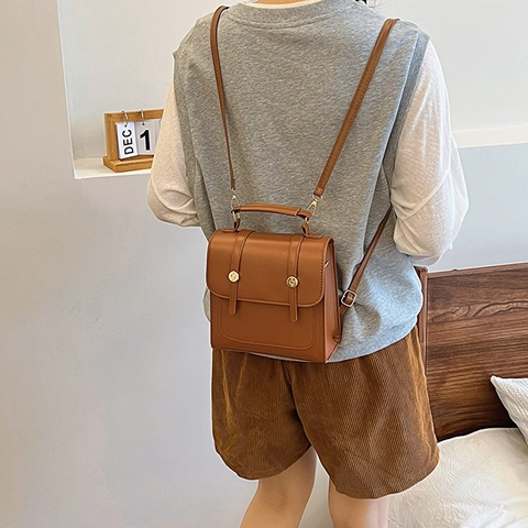 Zaino Mini in Pelle PU Retrò da Donna Borsa da Scuola con Patta e Fibbie Dorate Zainetto Casual per Viaggi e Pendolarismo