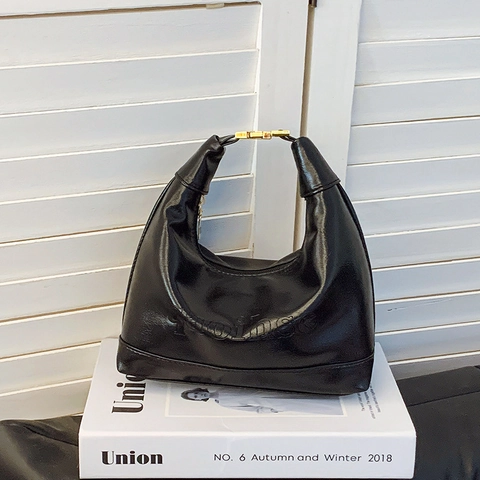 Dames Hobo Schoudertas PU Leer Letters Reliëf Halve Maan Okseltas Retro Minimalistisch Franse Stijl Gouden Hardware