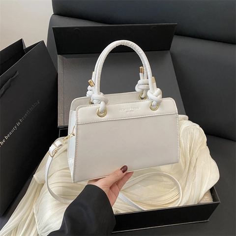 Dames Fashion Trend PU Leer Kleine Vierkante Tas Knoop Handvat Schoudertas Minimalistisch Effen Kleur Tote Handtas