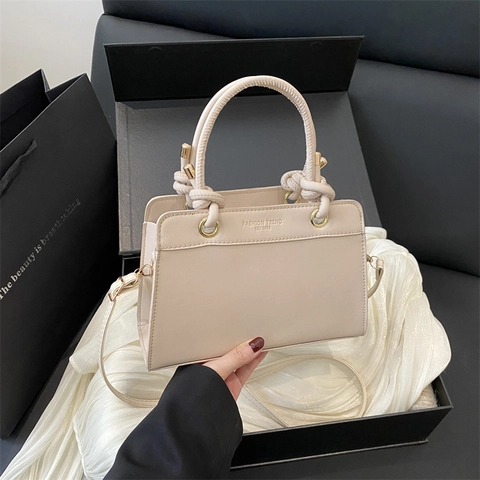 Dames Fashion Trend PU Leer Kleine Vierkante Tas Knoop Handvat Schoudertas Minimalistisch Effen Kleur Tote Handtas