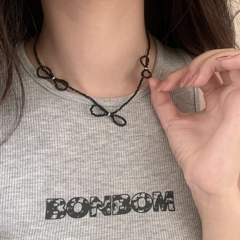 Collana Girocollo Fatta A Mano In Perle Sfaccettate Nere Con Fiocco Gioielli Minimalisti Eleganti Da Donna