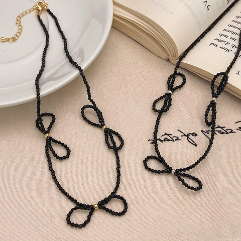 Collana Girocollo Fatta A Mano In Perle Sfaccettate Nere Con Fiocco Gioielli Minimalisti Eleganti Da Donna