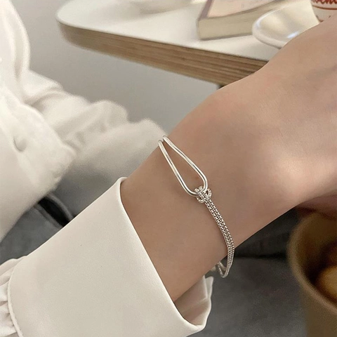Minimalist Knot Copper Bangle Bracelet For Women Geometric Double Layer Interlocking Adjustable Metal Jewelry