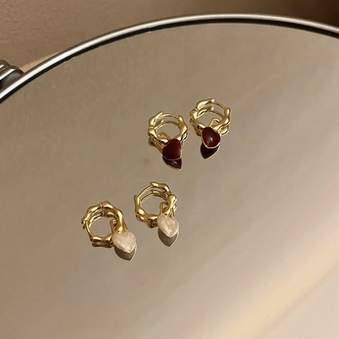 French Vintage Gold Plated Copper Heart Drop Earrings With 925 Sterling Silver Earring Post Enamel Heart Earrings For Women Jewelry