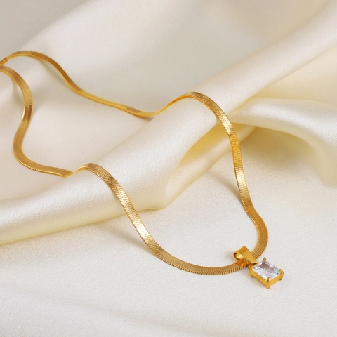 Collar Colgante Cristal Rectángulo Acero Inoxidable Chapado En Oro Cadena Serpiente Joyería Geométrica Para Mujer