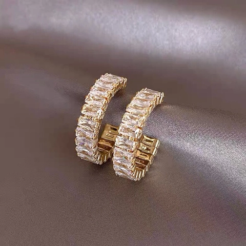 Pendientes De Aro En Forma De C Con Circonita Baguette Y Poste De Plata De Ley 925 Para Mujer Estilo De Moda De Gama Alta