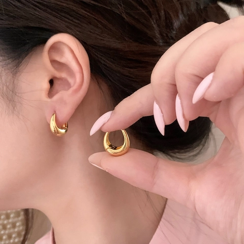 Chunky Wassertropfen Creolen Minimalistisch Poliertes Kupfer Gold Silber Plattiert Geometrische Ohrringe Mode Schmuck