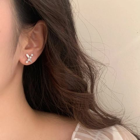 Orecchini A Lobo Croce Rame Placcato Oro Argento Zircone Perla Artificial Imitazione Moda Dolce Accessorio Quotidiano Donne