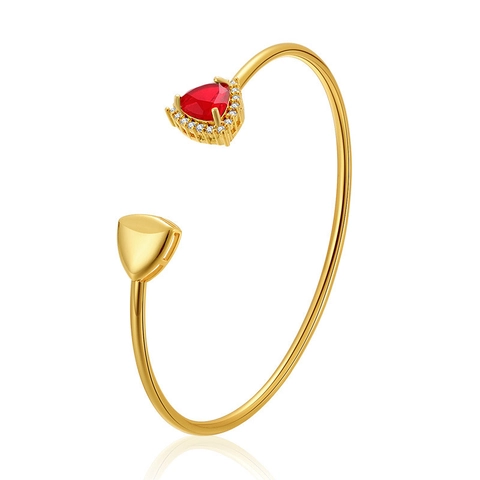 Eleganter Offener Armreif Messing 18K Vergoldet Herz Dreieck Zirkonia Minimalistischer Geometrischer Schmuck Damen