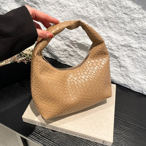 Borsa Hobo in Pelle PU Intrecciata da Donna Borsa Sottobraccio alla Moda Borsa a Mano Chic a Forma di Raviolo con Manico a Nodo