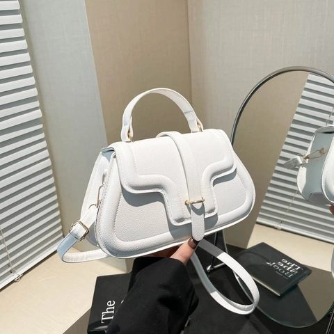 Bolso Bandolera Para Mujer Cuero PU Textura Lychee Solapa Ondulada Hebilla Dorada Bolso De Mano Cuadrado Moda Color Sólido