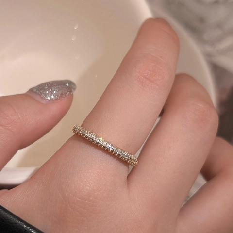 Adjustable Open Ring Copper Micro Pave Cubic Zirconia Double Row Minimalist Elegant Jewelry For Women