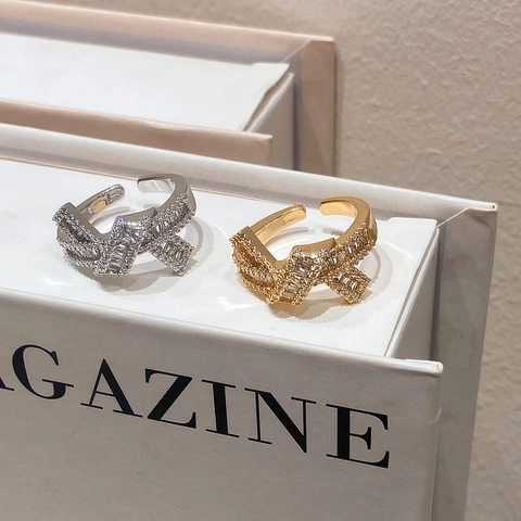 Schleife Verstellbarer Ring Kupferbasis Mit Baguette Und Runden Zirkonia Schmetterlingsknoten Design Luxus Schmuck Damen