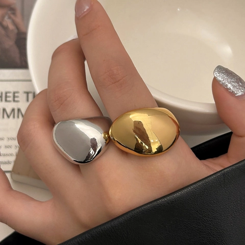 Unregelmäßiger Chunky Dome Ring Kupfer Wassertropfen Spiegel Poliert Gold Und Silber Plattiert Minimalistischer Offener Ring