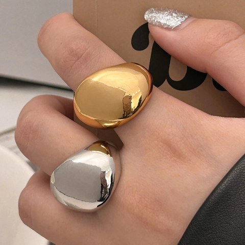 Unregelmäßiger Chunky Dome Ring Kupfer Wassertropfen Spiegel Poliert Gold Und Silber Plattiert Minimalistischer Offener Ring