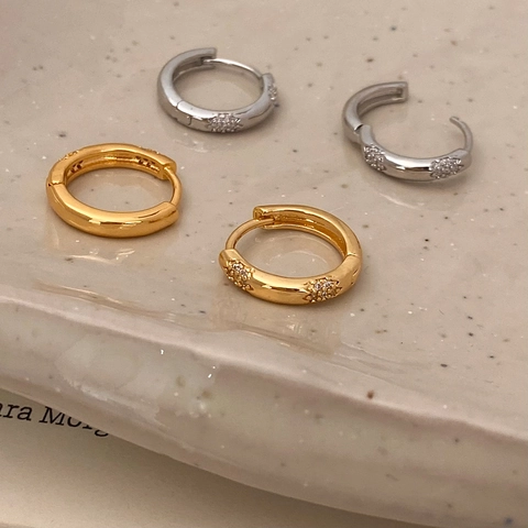 Copper Zircon Hoop Earrings Exquisite French Retro Micro Set Gold Silver Plated Huggie Ear Jewelry For Women Daily Wear