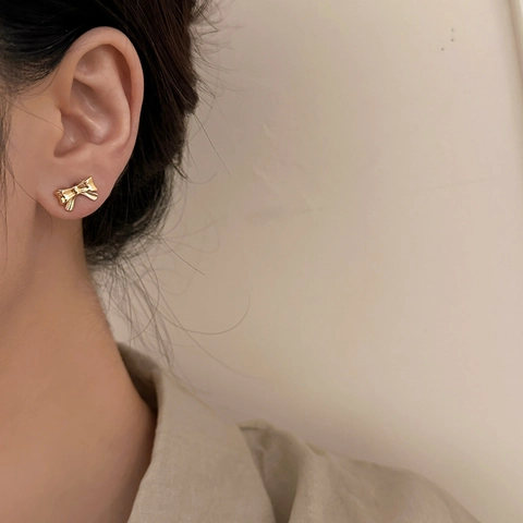 Schleife Ohrstecker Elegant Minimalistisch Kupfer Gold Silber Plattiert Schmuck Für Damen Mit 925 Sterling Silber Ohrstift