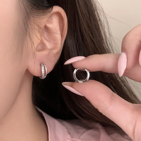 Geometric Double Layer Criss Cross Hoop Earrings Paved Zircon Copper Minimalist Luxury Jewelry For Women