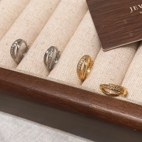 Geometric Double Layer Criss Cross Hoop Earrings Paved Zircon Copper Minimalist Luxury Jewelry For Women