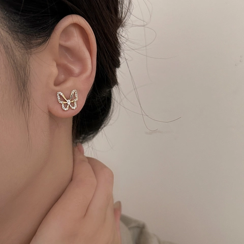Schmetterling Hohl Ohrstecker Kupfer Mit 925 Sterling Silber Ohrnadel Zirkon Eingelegt Zierlich Süß Täglich Schmuck Geschenk