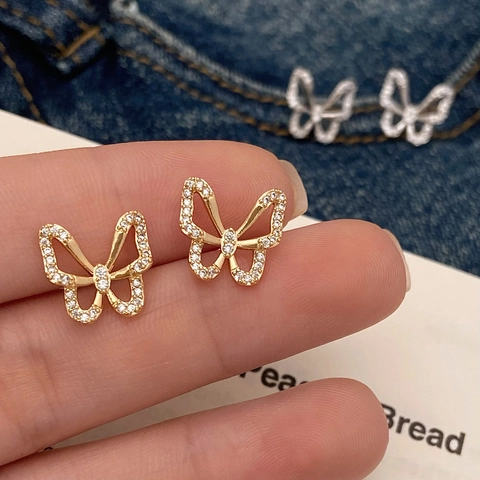 Schmetterling Hohl Ohrstecker Kupfer Mit 925 Sterling Silber Ohrnadel Zirkon Eingelegt Zierlich Süß Täglich Schmuck Geschenk
