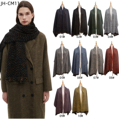 Multicolor Speckled Winter Scarf Thick Warm Knit Shawl Wrap With Tassel Fringe For Outdoor Casual Wear