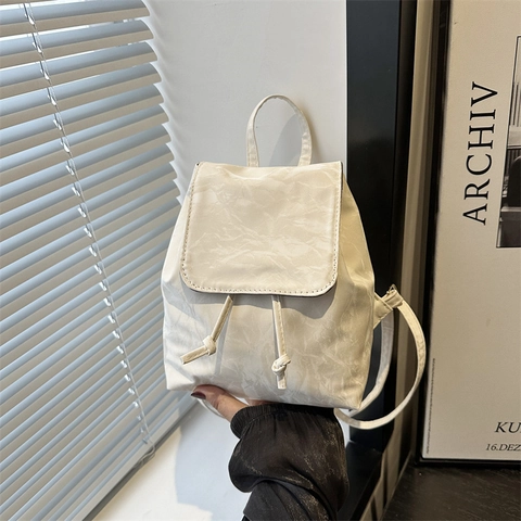 Damen Mini Rucksack Falten PU Leder Umhängetasche Klappe Kordelzug Retro Korean Style Vielseitig Mode Für Mädchen