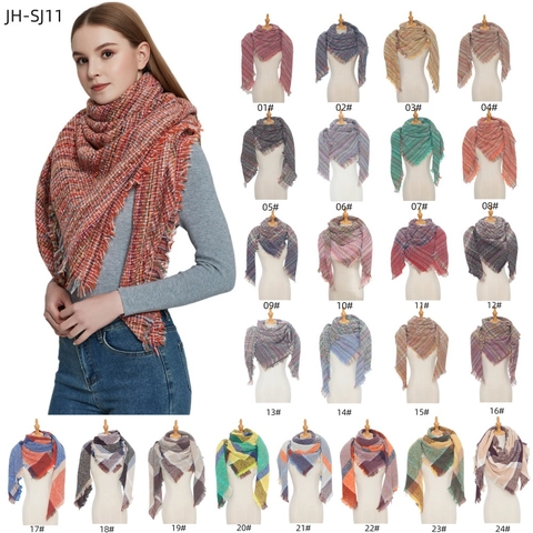 Vintage Plaid Triangle Scarf Shawl For Women Men Winter Warm Polyester Large Wrap With Tassel Fringe Fashion Accessory