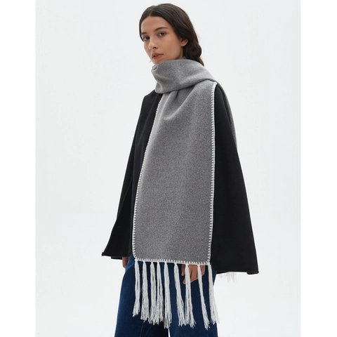 Winter Scarf Long Thick Warm Wrap With Tassels And Contrast Stitching Solid Color Polyester Nylon Shawl For Women