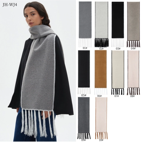 Winter Scarf Long Thick Warm Wrap With Tassels And Contrast Stitching Solid Color Polyester Nylon Shawl For Women