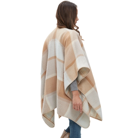 Poncho Scialle Da Donna In Imitazione Cashmere A Quadri Apertura Frontale Mantella Calda Invernale Elegante Maglia