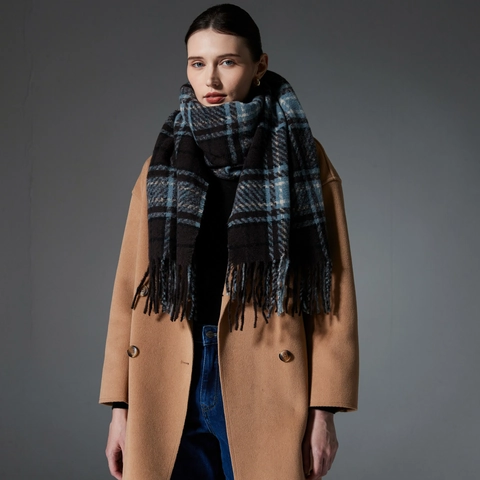 Écharpe À Carreaux Pour Femmes Polyester Sensation Cachemire Doux Chaud Châle Hiver Élégant Glands Wrap